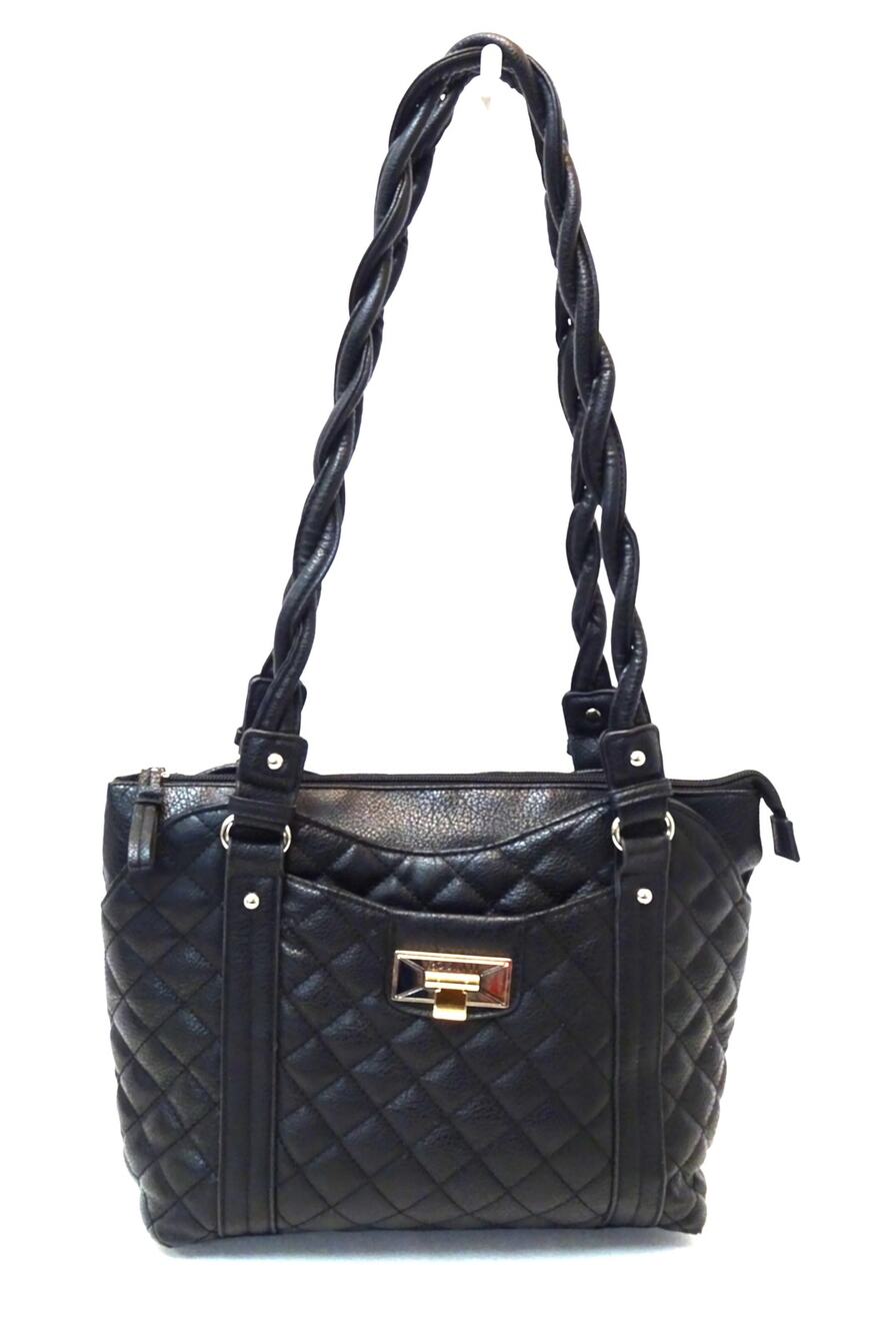 Rosetti Black Quilted Faux Leather Shoulder Bag – Gold Hardware